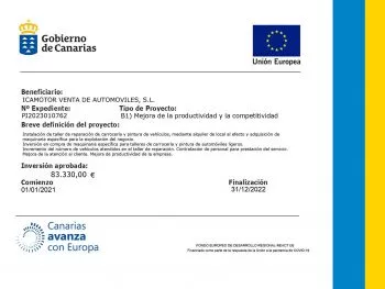 ICAMOTOR, BENEFICIARIA DE LA SUBVENCION DEL PROGRAMA OPERATIVO 2014-2020 REACT-EU