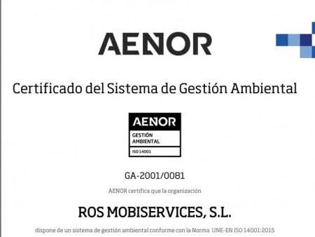 ROS MOBISERVICES renueva su certificación ambiental ISO 14001
