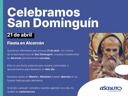 Cierre de Ascauto Alcorcón el 21 de abril por festividad de San Dominguín