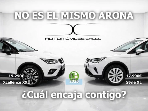 Seat Arona 2025 blanco Style XL vs Xcellence XXL en concesionario Automóviles CALCU Málaga con precios y etiqueta C