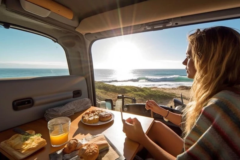 Desayunar en una furgoneta con amigos