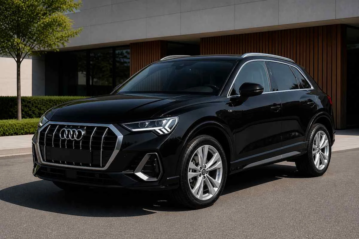 Audi Q3 gasolina negro coche fiable SUV premium en entorno urbano moderno