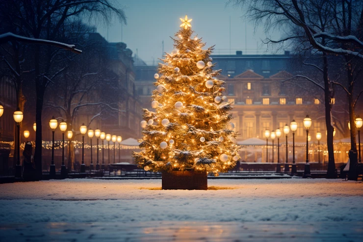 Arbol de navidad decorado en la ciudad