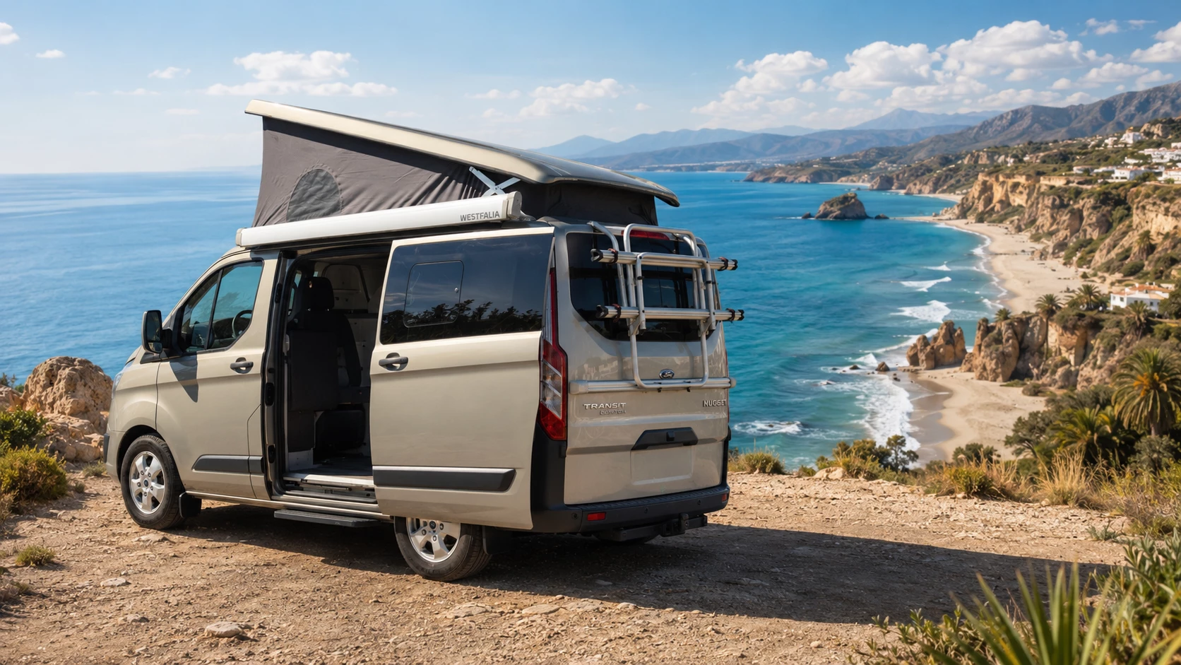 Camper de Ocasión Ford en un risco en una playa