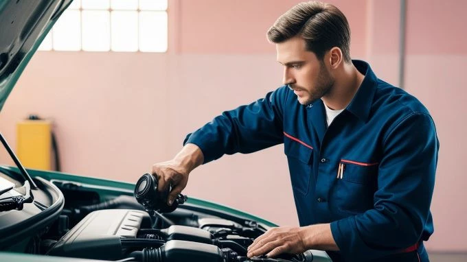 Mecánico revisando el coche